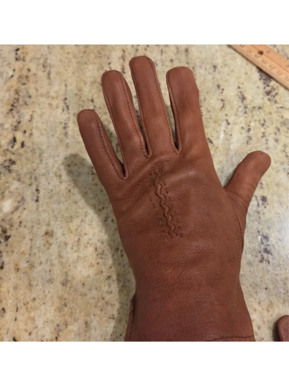 Vintage Womens Size M Brown Soft Leather Gloves Stitching Detail